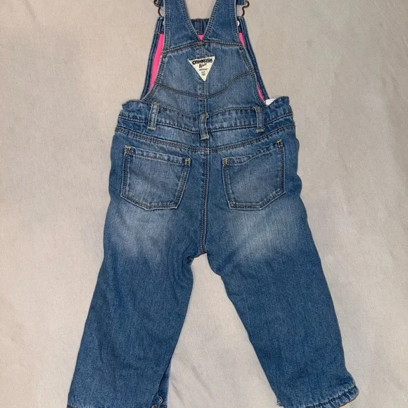OshKosh B'gosh Girls' Blue Denim Overalls with Pink Bow Accent - Picture 2 of 5